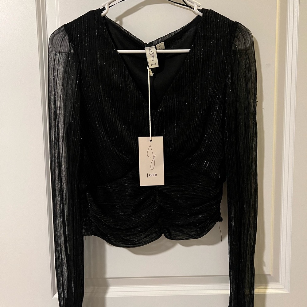 NWT Joie Black Sparkly Sheer Long Sleeve Blouse | Size Small